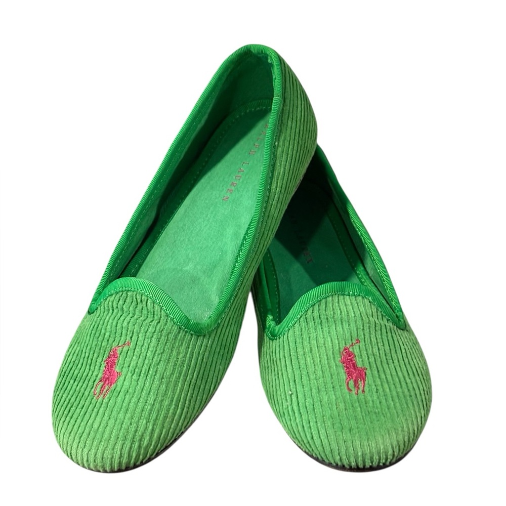 Ralph Lauren Alana Corduroy Slip-On Flats with Pink Polo Logo Shoes Size 2.5